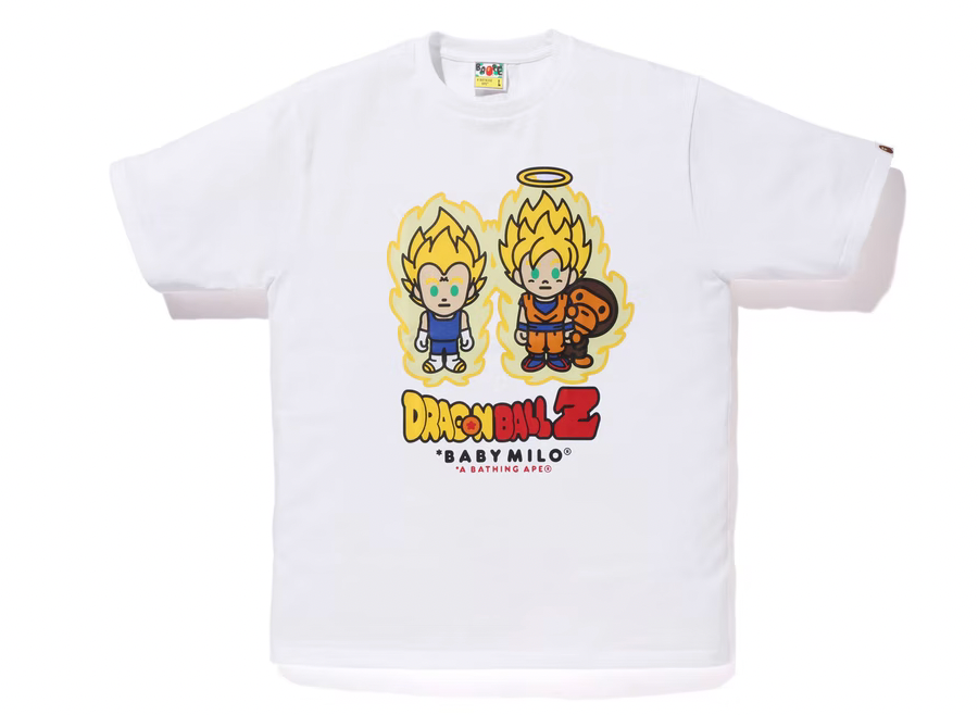 BAPE x Dragon Ball Z Super Saiyan Vegeta & Son Goku Baby Milo Tee White