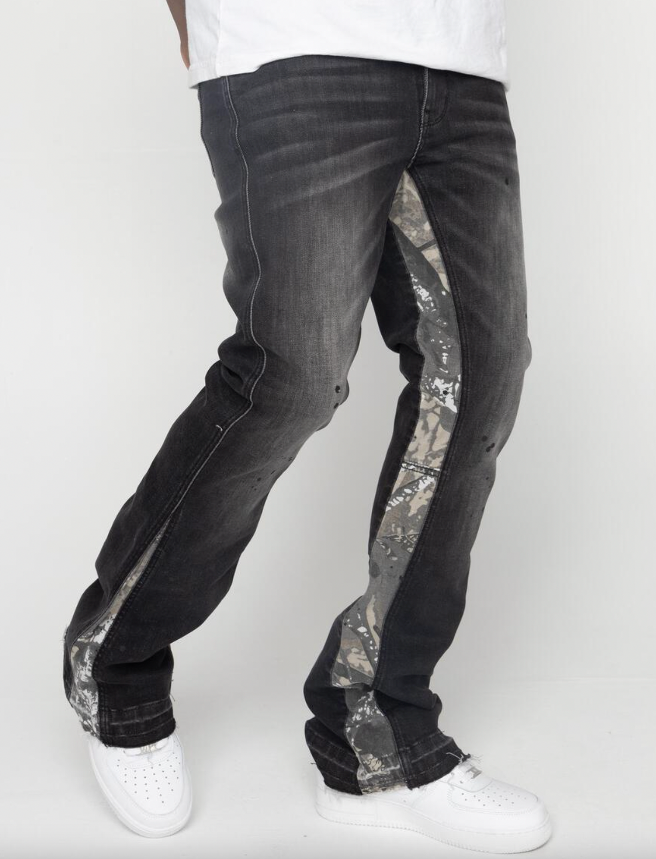 EPTM FLARE DENIM CAMO DETAIL PANTS