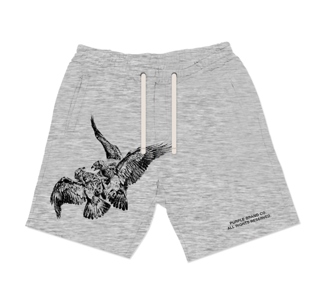 Purple Brand French Terry Heather Grey Bird Shorts