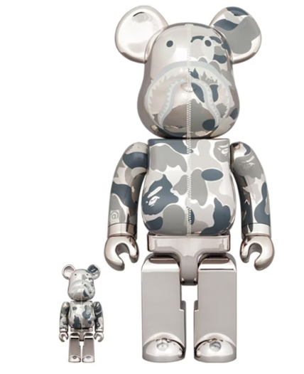 Bearbrick x BAPE Camo Shark 100% & 400% Set Silver