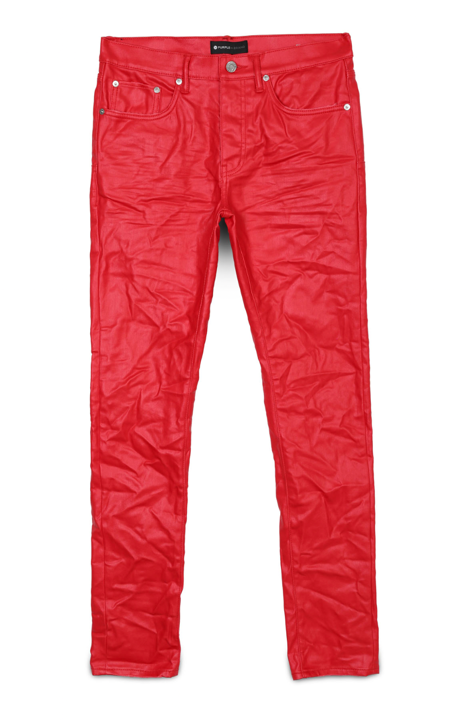 Purple Brand Mens Red Patent Leather Film Jeans