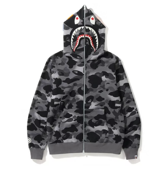 BAPE Grid Camo Shark Full Zip Hoodie Black