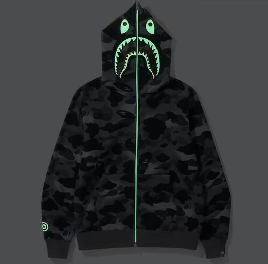 BAPE Grid Camo Shark Full Zip Hoodie Black