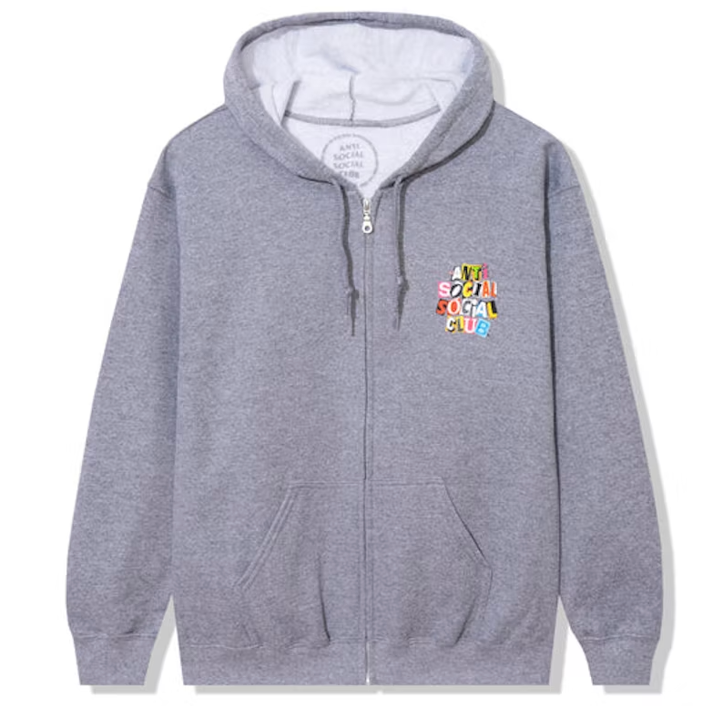 Anti Social Social Club Torn Pages Of Our Story Zip Up Hoodie Heather Grey
