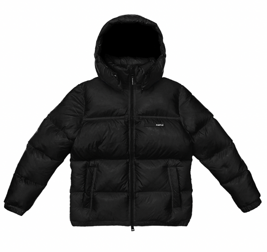 Nylon Snap Off Hood Puffer Jacket Jet Black
