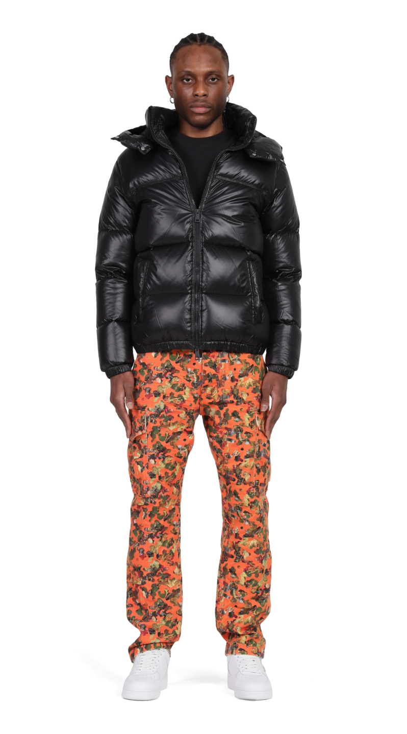 Nylon Snap Off Hood Puffer Jacket Jet Black