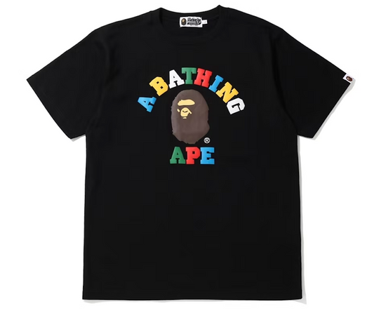 BAPE Multi Color Letters College Tee Black