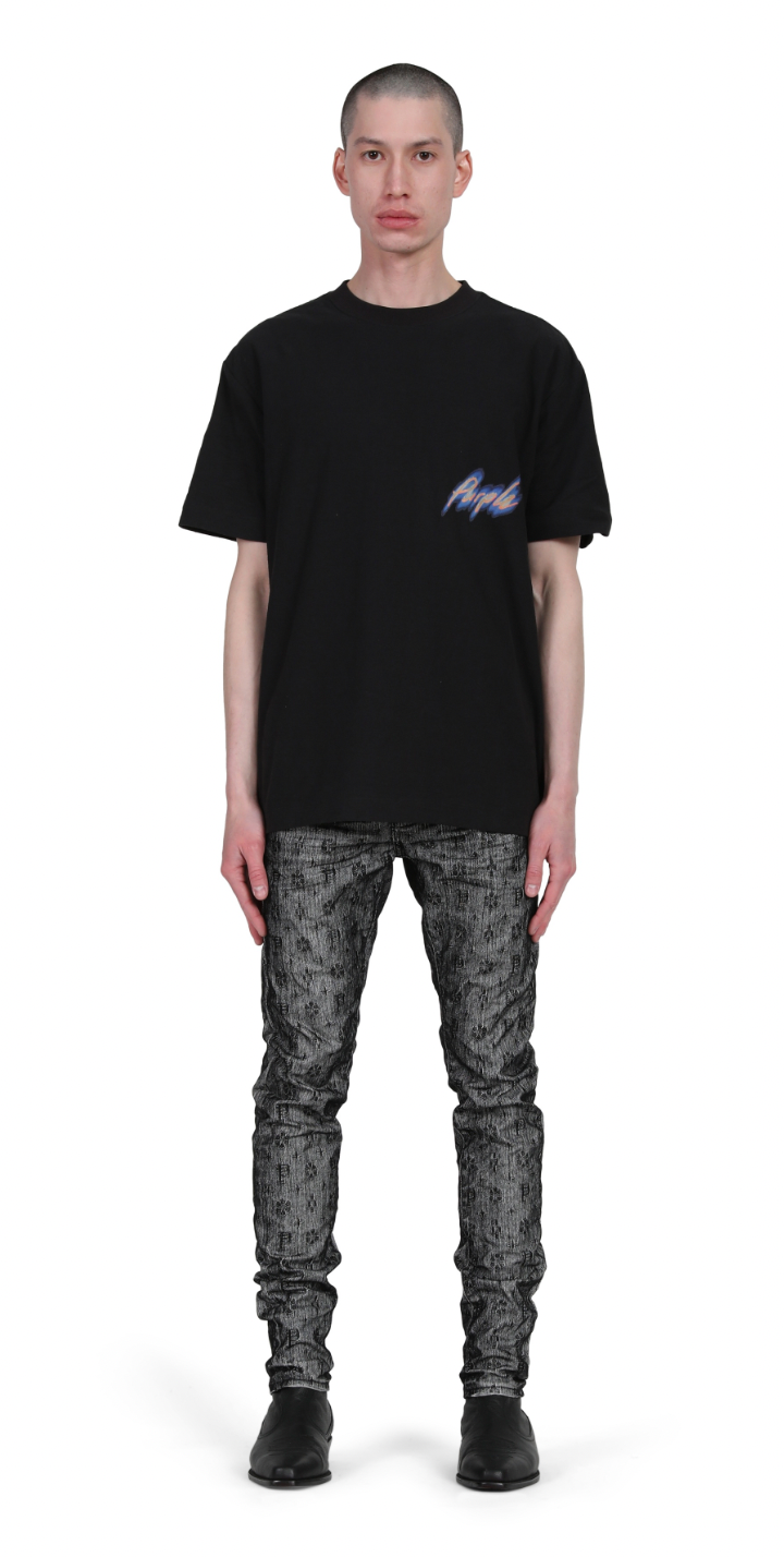 Purple Brand White Monogram Black Flocked jeans