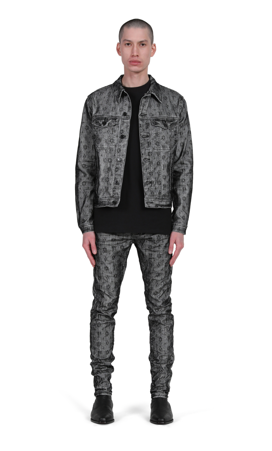 Purple Brand White Monogram Black Flocked trucker