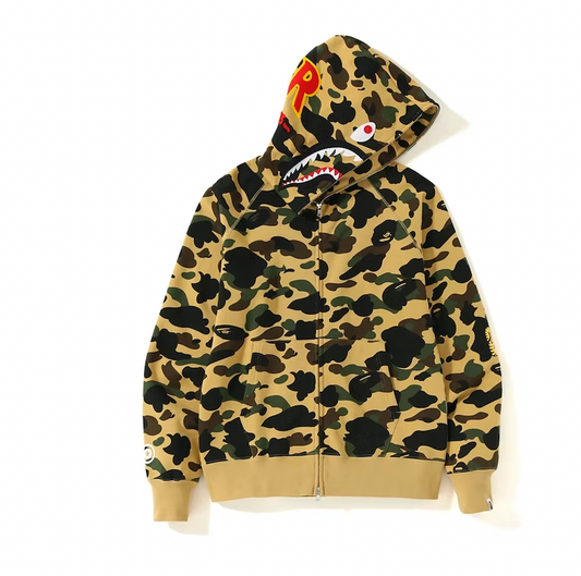 BAPE 1st Camo PONR Shark Full Zip Hoodie Yellow