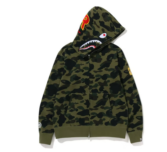 BAPE PONR 1St Camo Shark Full Zip Hoodie Green