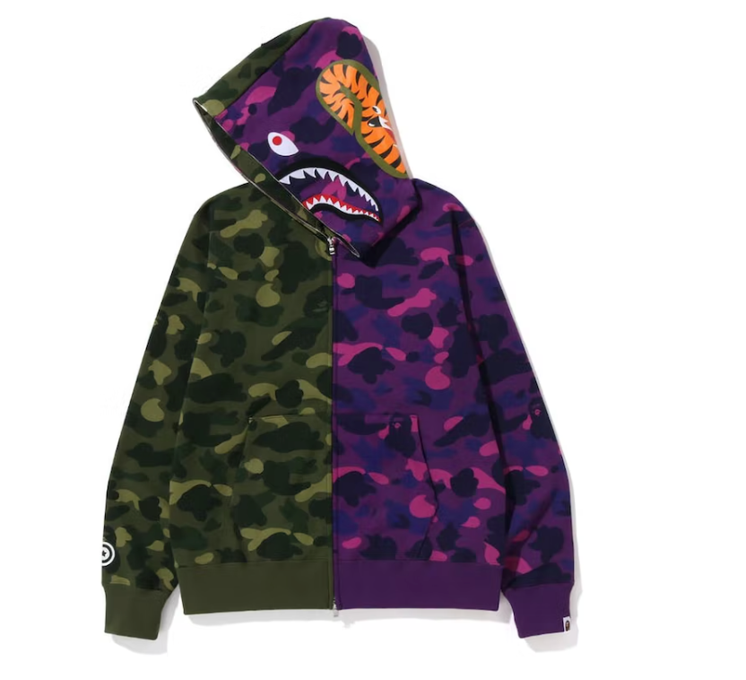 BAPE Color Camo Shark Full Zip Hoodie (FW22) Green Purple