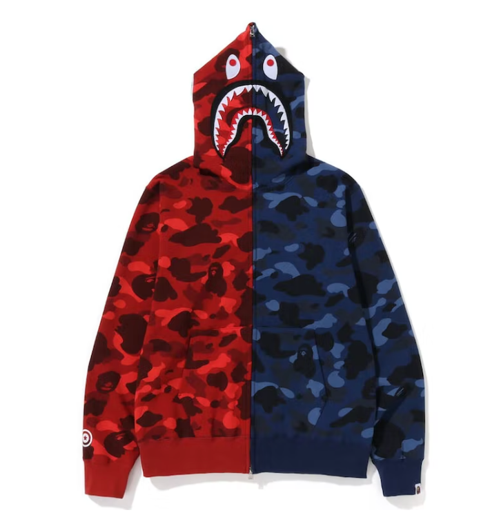 BAPE Color Camo Shark Full Zip Hoodie FW22 Red Navy Upper