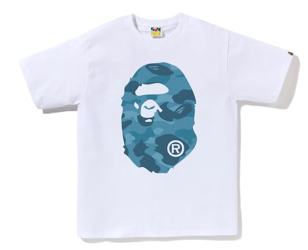 BAPE Honeycomb Camo Big Ape Head Tee White Blue – Upper Level 916