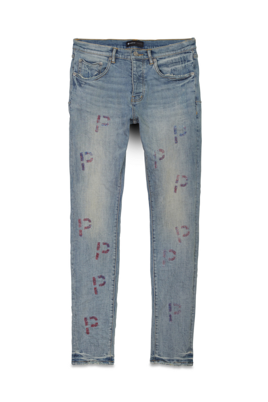 Purple Brand Light Indigo Embroidery Punch P Plaid Jeans