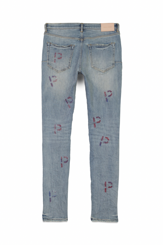 Purple Brand Light Indigo Embroidery Punch P Plaid Jeans