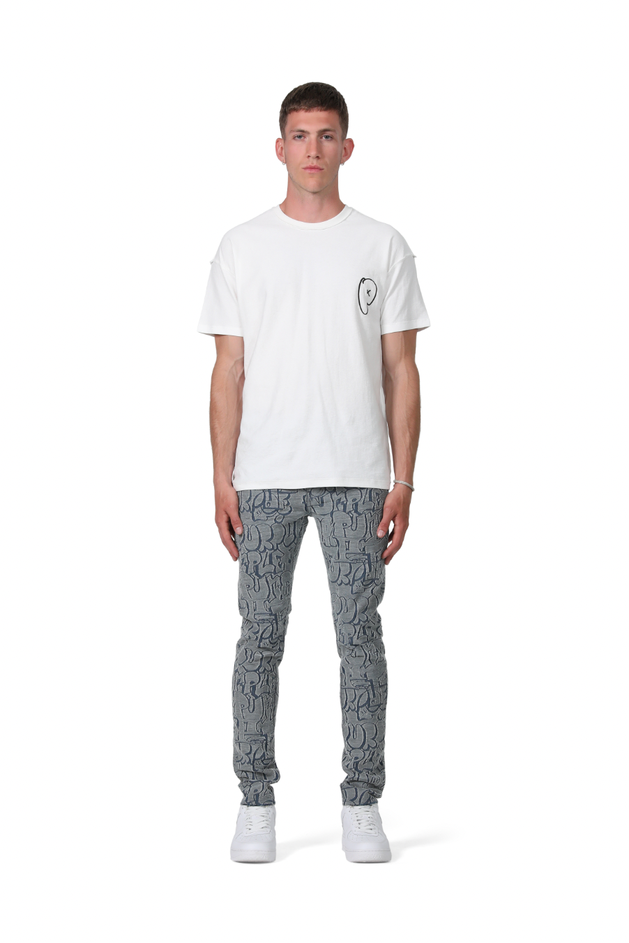 Purple Brand White Terry Graffiti Tag Laser Denim