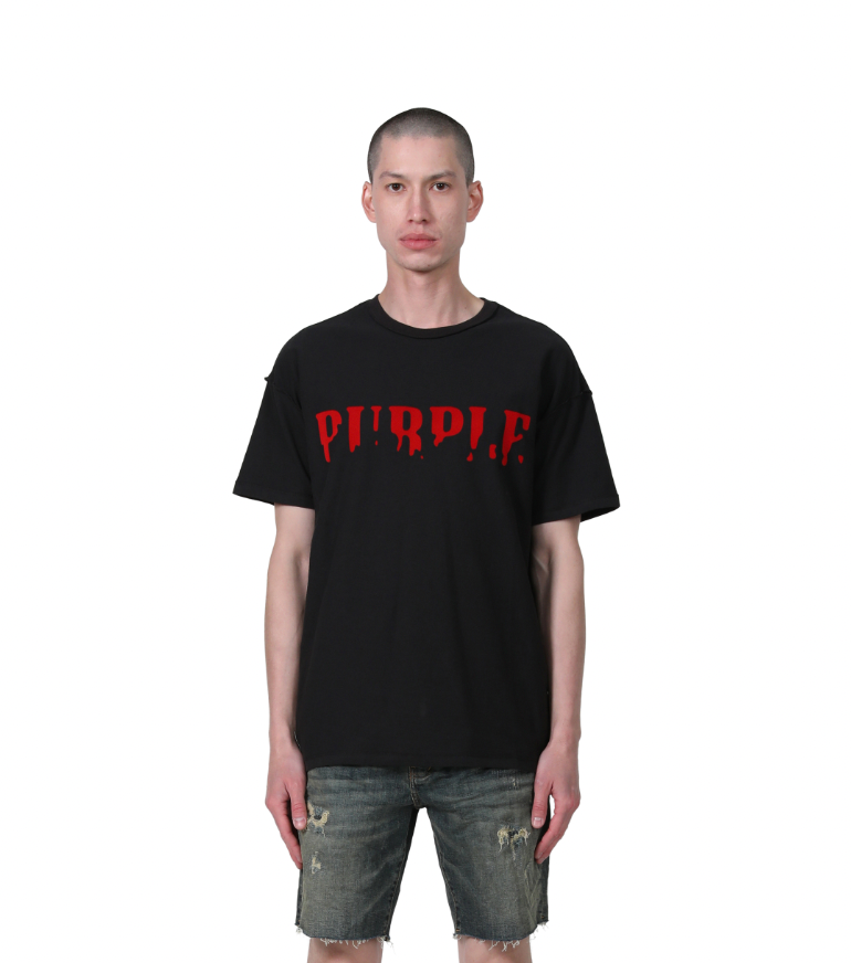 Purple Brand Textured Jersey Inside Out Tee Black With Red Text