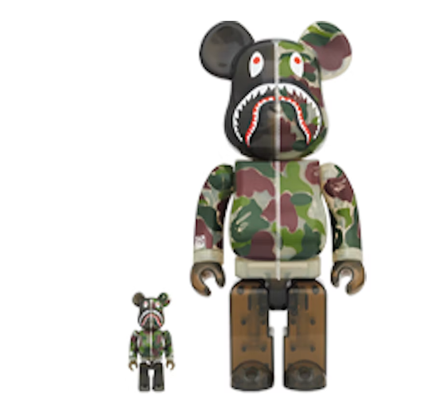 Bearbrick x BAPE ABC Camo Shark 100% & 400% Set Clear Green