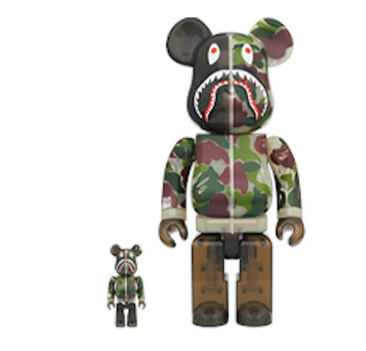 Bearbrick x BAPE ABC Camo Shark 100% & 400% Set Clear Green