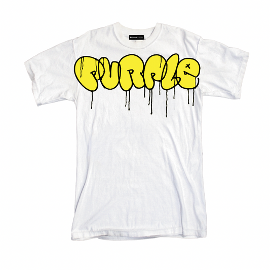 Purple Brand Textured Jersey Inside Out Tee Graffiti logo White/Yellow
