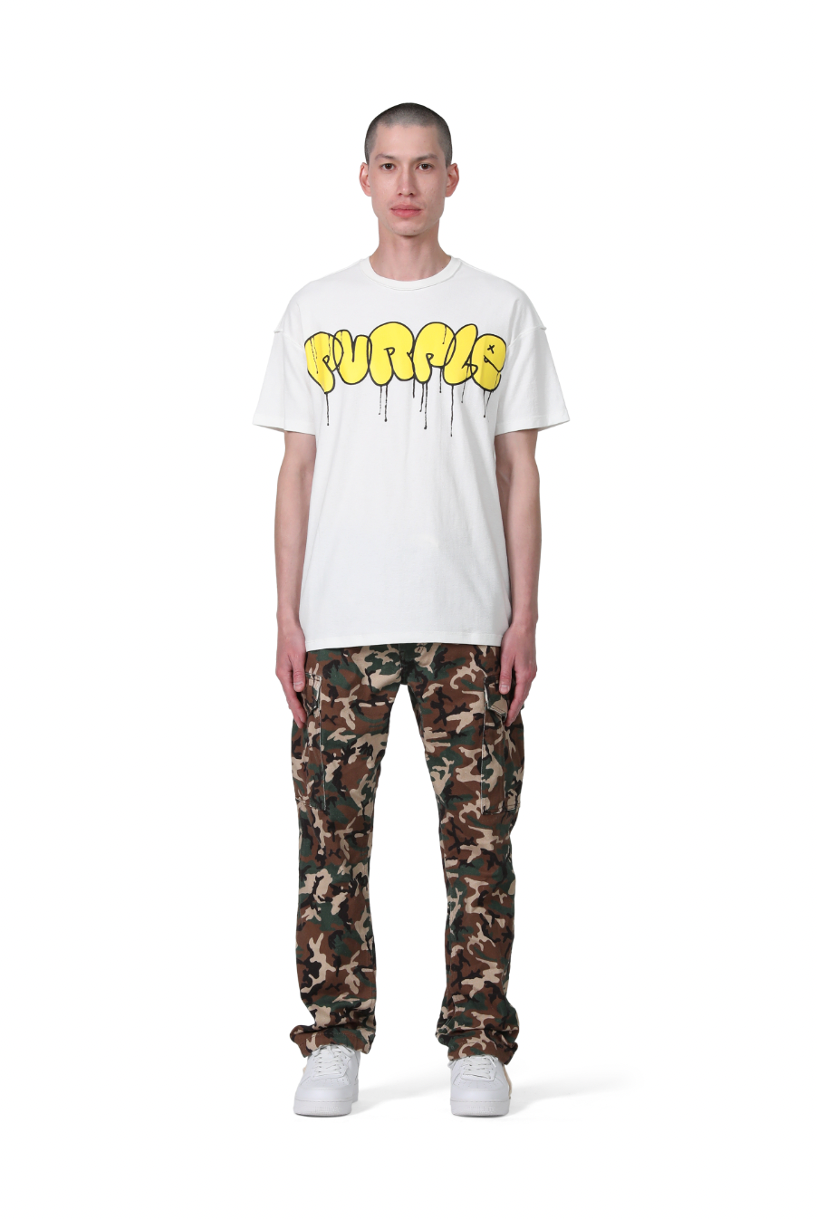 Purple Brand Textured Jersey Inside Out Tee Graffiti logo White/Yellow