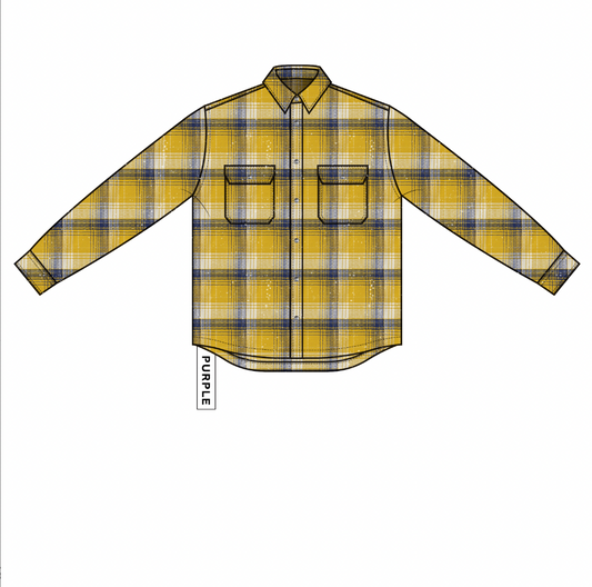PURPLE BRAND PLAID LS SHIRT YELLOW / NAVY / WHITE