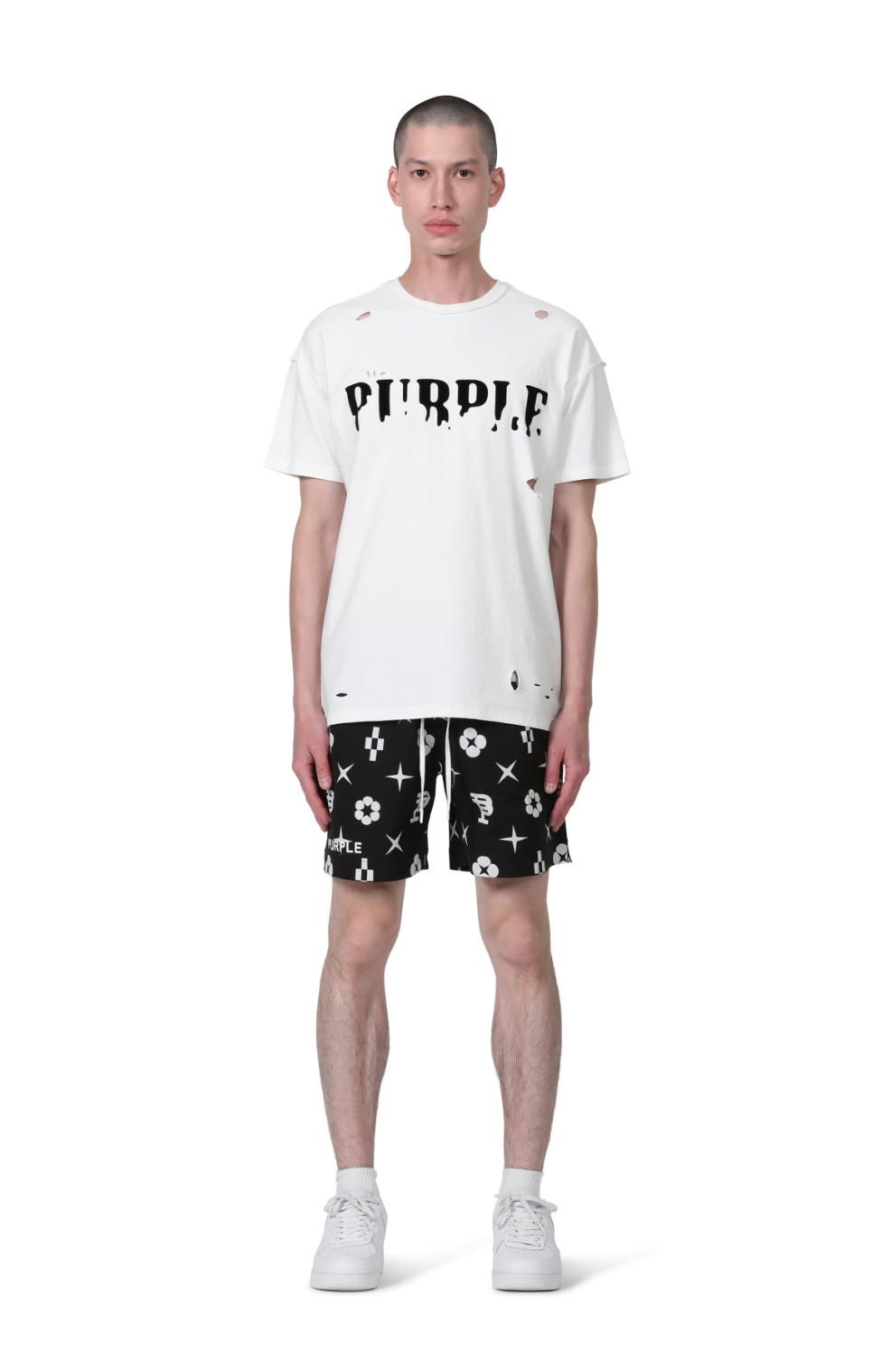 PURPLE BRAND MONOGRAM POLYESTER ALL ROUND SHORT BLACK BEAUTY