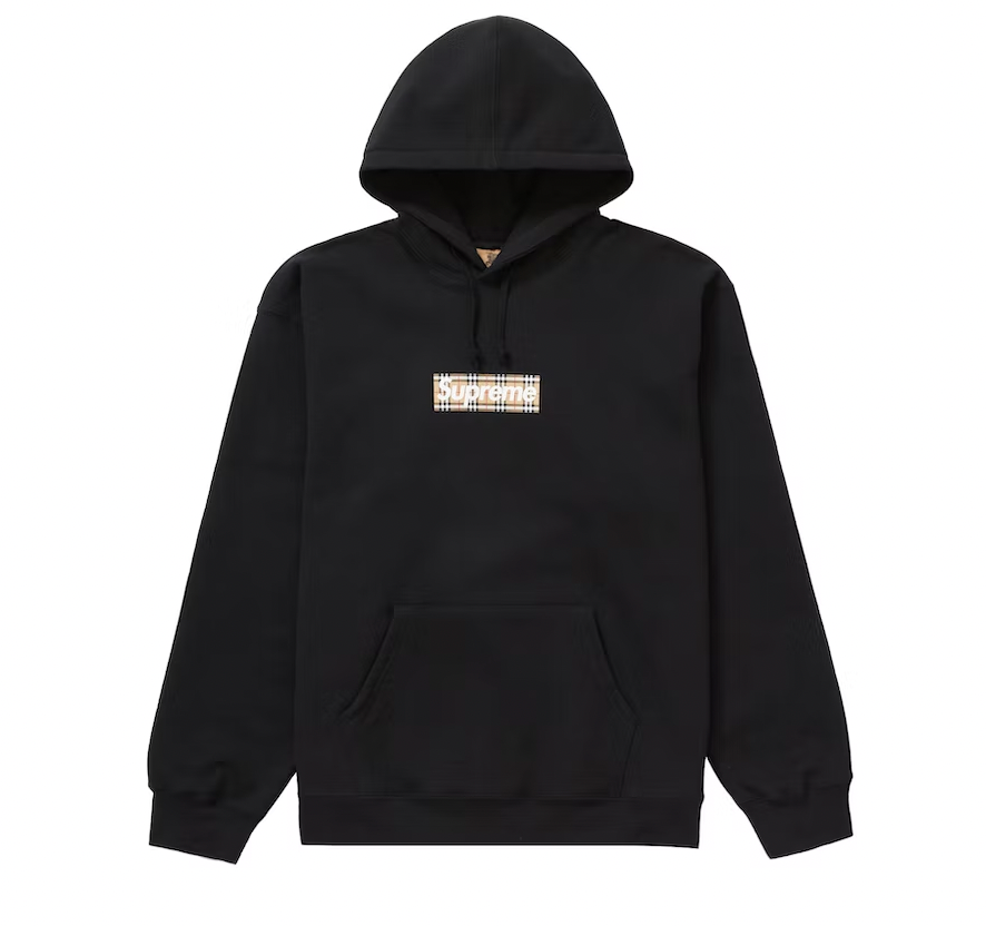 Supreme Burberry Box Logo Hooded Sweatshirt Black