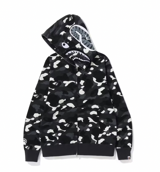 BAPE City Camo Shark Full Zip Hoodie (2023) Black