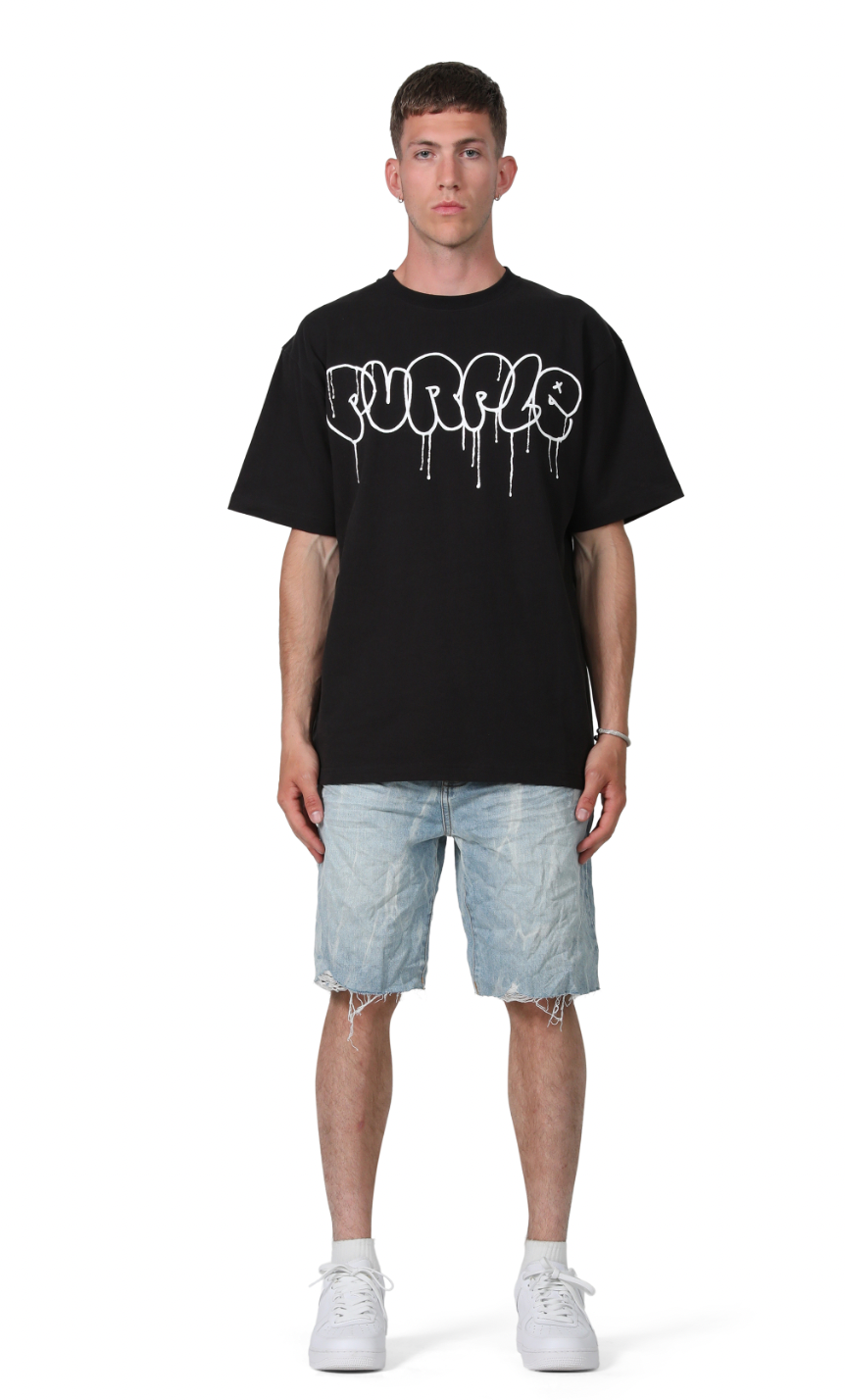 Purple Brand Light Indigo Tie Acid Relaxed Shorts