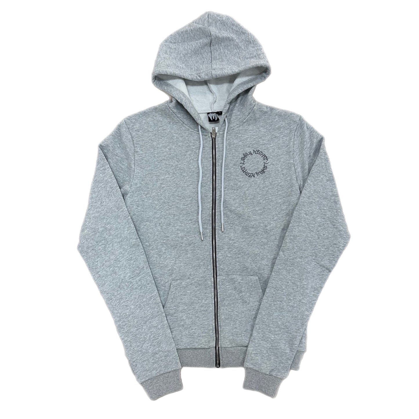 Lonely Nights Rhinestones Zip-Up Hoodie Grey