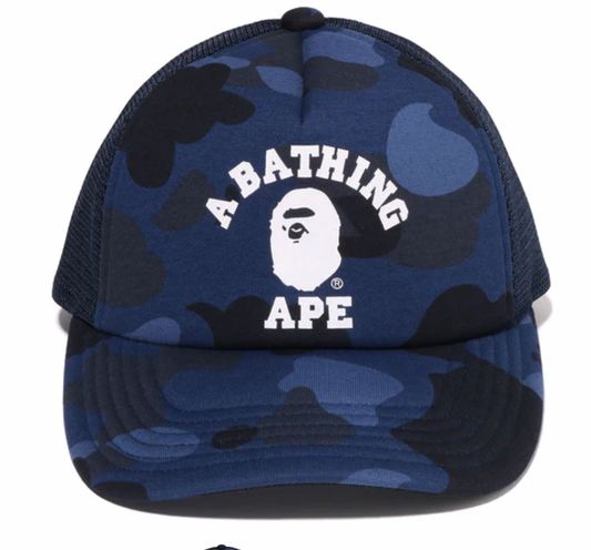 Bape College Color Camo Mesh Trucker Cap Blue