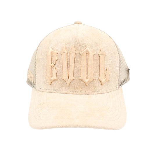 EVOL New Font Trucker Hat Cream/Beige (Suede Edition)