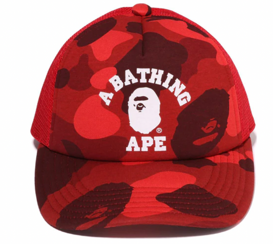 Bape College Color Camo Mesh Trucker Cap Red
