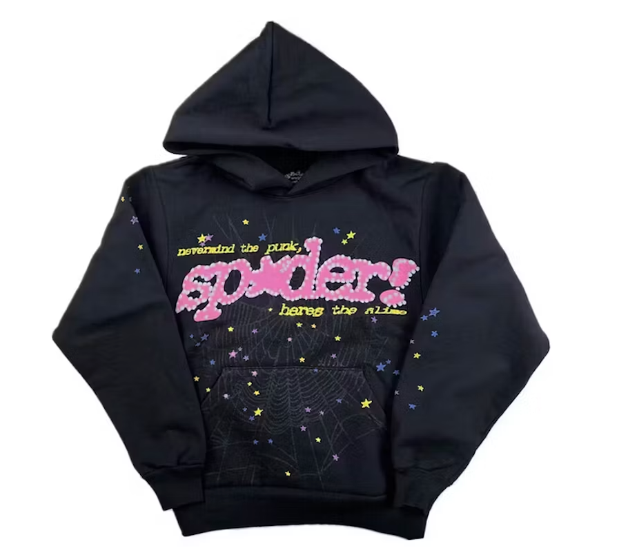 Sp5der P*NK Hoodie Black and Pink