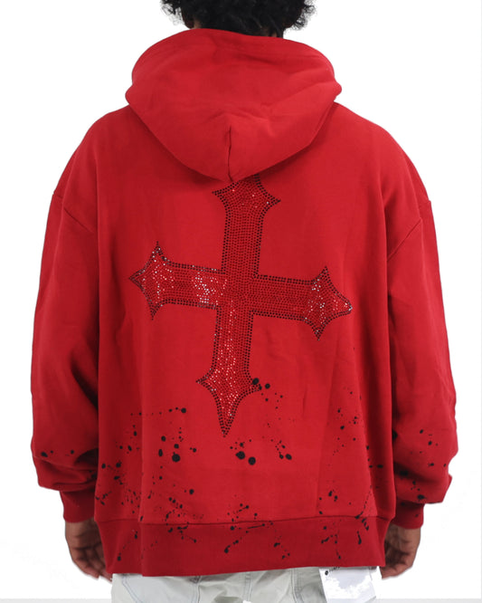 EVOL+VE Rhinestone Logo Zip-Up Hoodie Red/Black