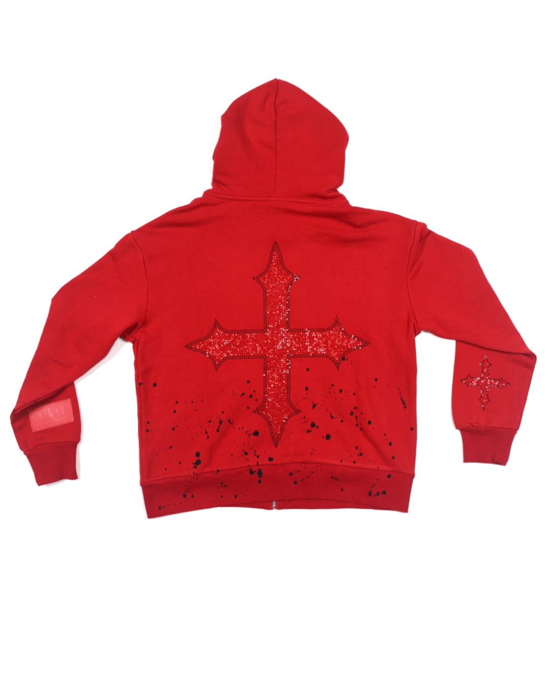 EVOL+VE Rhinestone Logo Zip-Up Hoodie Red/Black