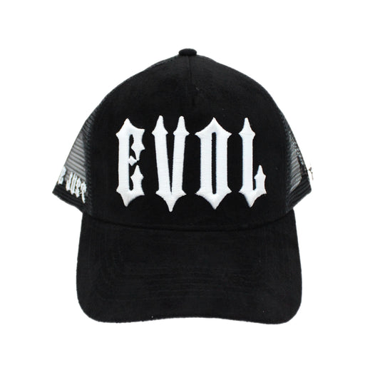 EVOL New Font Trucker Hat Black/White (Suede Edition)