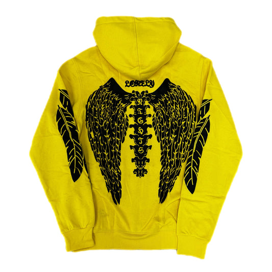 Lonely Nights Curved Logo Wings Zip-Up Hoodie Yellow/Black