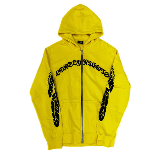 Lonely Nights Curved Logo Wings Zip-Up Hoodie Yellow/Black