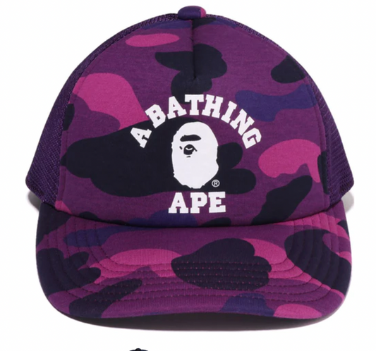 Bape College Color Camo Mesh Trucker Cap Purple
