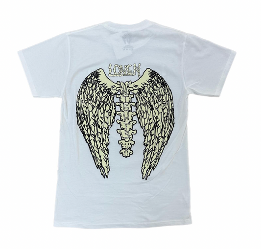 LONELY NIGHTS BONE LETTERS WINGS TEE WHITE