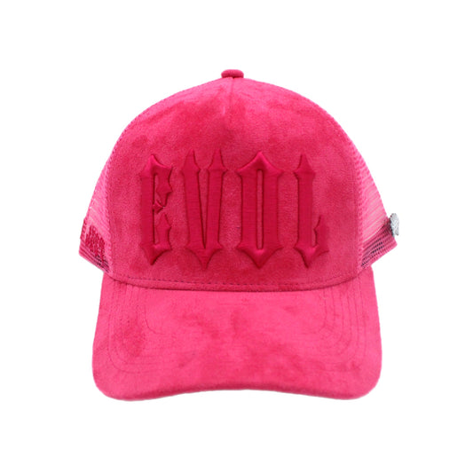 EVOL New Font Trucker Hat Hot Pink/Pink (Suede Edition)