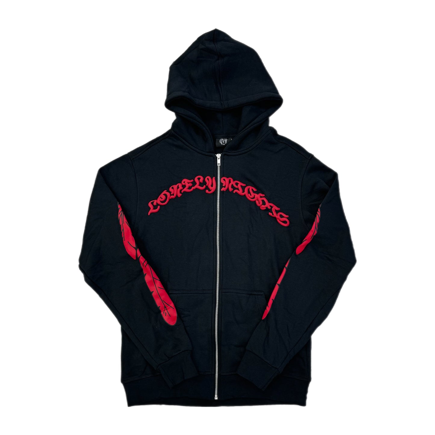 Lonely Nights Curved Logo Wings Zip-Up Hoodie Black/Red