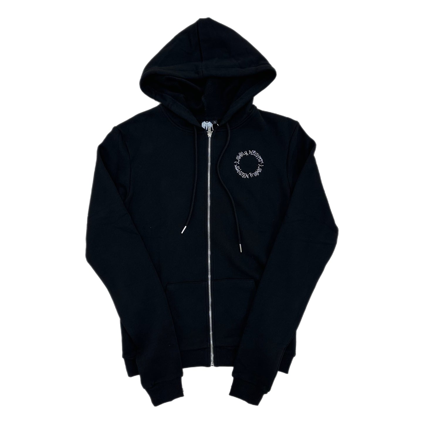 Lonely Nights Rhinestone Zip-Up Hoodie Black