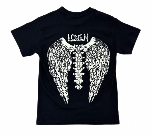 LONELY NIGHTS BONE LETTERS WINGS TEE BLACK