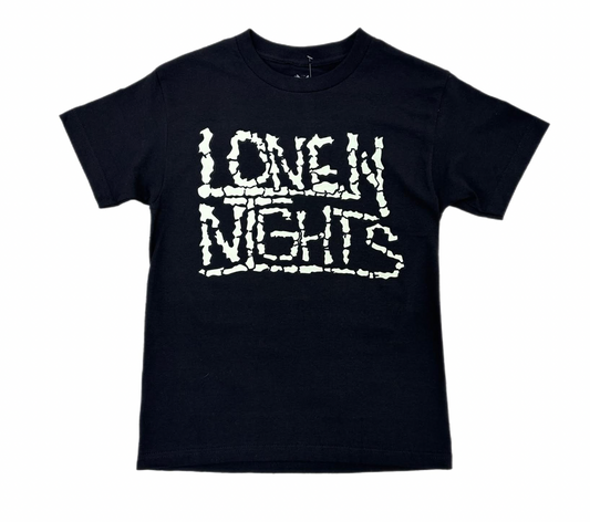 LONELY NIGHTS BONE LETTERS WINGS TEE BLACK