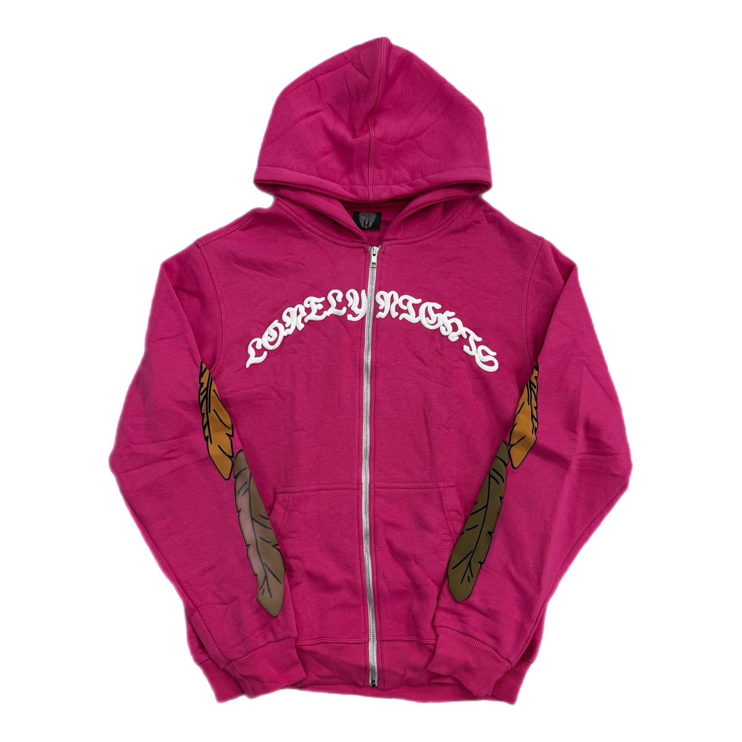 Lonely Nights Curved Logo Wings Zip-Up Hoodie Pink/Nude