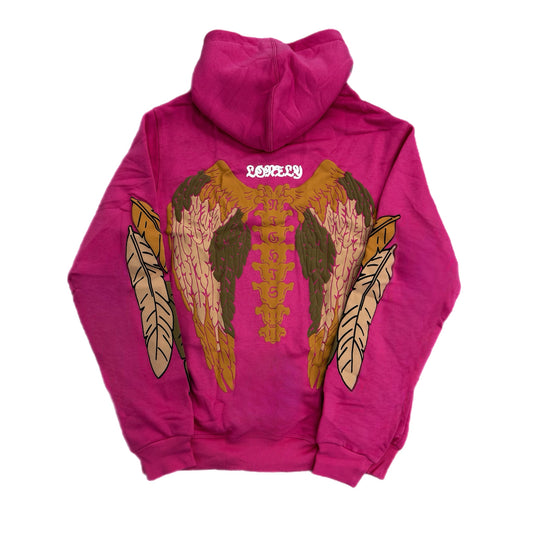 Lonely Nights Curved Logo Wings Zip-Up Hoodie Pink/Nude